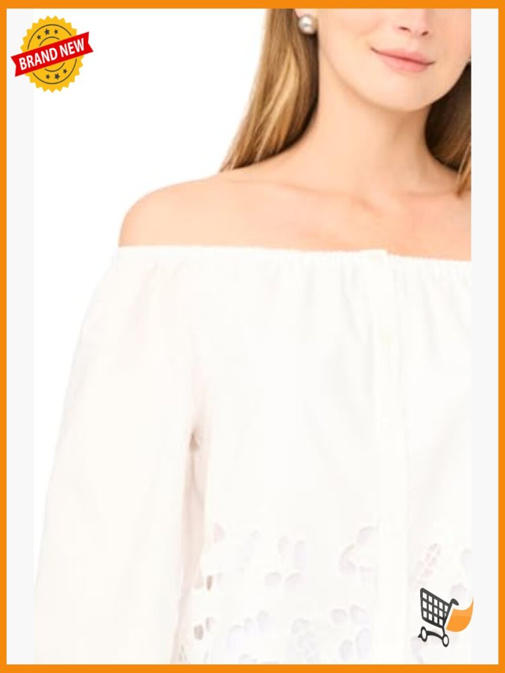 Off Shoulder Button Front Embroidered Blouse - Picture 4 of 5